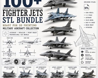 100+ Fighter Jets STL Bundle | Ready for 3D Printing | Military Aircraft Collection