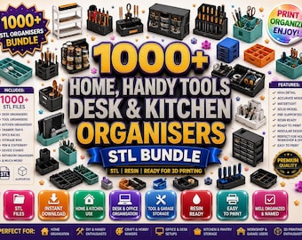 Paquete de más de 1000 herramientas prácticas para el hogar, organizadores de escritorio y cocina en formato STL / Resina STL / Listo para impresión 3D