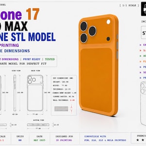 iPhone 17 pro max telefon STL för 3D-utskrift med exakta mått
