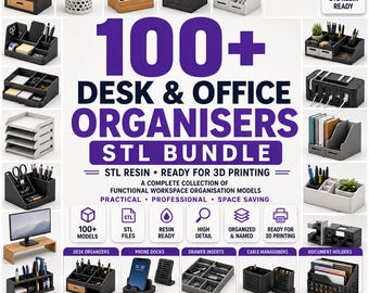 Paquete de más de 100 plantillas STL para organizadores de escritorio / Colección de almacenamiento para espacios de trabajo con impresión 3D (descarga digital)