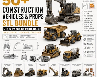 Paquete de más de 50 vehículos de construcción en formato STL / Modelos a escala 1:100 / Colección de maquinaria pesada en miniatura / Listos para impresión 3D