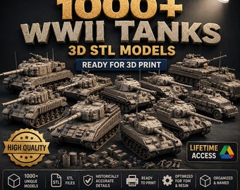 Paquete de más de 1000 archivos STL de vehículos tanque de la Segunda Guerra Mundial / Modelo 3D para miniaturas de tanques de juegos de guerra para impresión 3D sólida