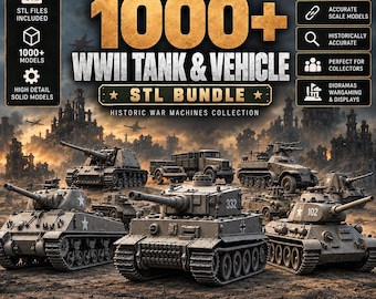 Pack de plus de 1000 modèles STL de chars de la Seconde Guerre mondiale | Modèles 3D pour jeux de guerre, miniatures de chars à imprimer en 3D.