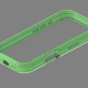 Pode incluir: Capa de telefone verde claro com um design retangular arredondado. A capa tem recortes para os botões, a porta de carregamento e a câmara do telefone. A capa é feita de um material liso e é mostrada contra um fundo cinzento.