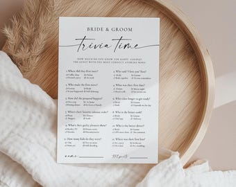 Bride and Groom Trivia Game: Bridal Shower, Engagement Party (Canva Template, Printable)
