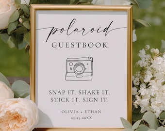 Polaroid-Gästebuch-Hochzeits-Zeichen: Instax, Fotobuch (bearbeitbare Canva-Vorlage)