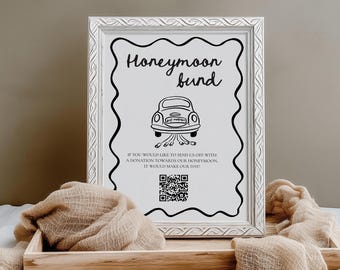 Honeymoon Fund Sign with QR Code (Printable Template, Instant Download)