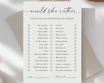 Would She Rather Bridal Shower Game: Wedding Shower (Printable, Instant Download)