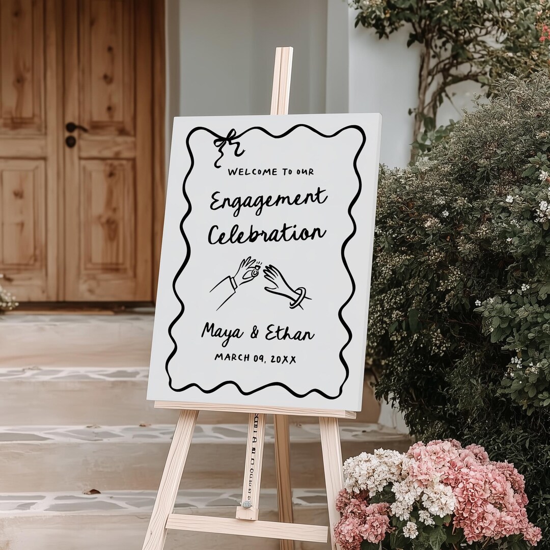 Coversations Welcomesign Wavy Engagement Party Welcome Sign: Whimsical, Handdrawn (editable in ...