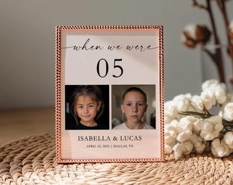When We Were Age Photo Wedding Table Number Sign (Printable Canva Template)