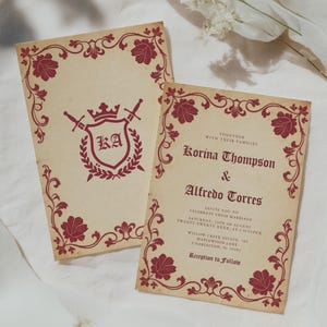 Mittelalterliche Hochzeitseinladung, Fantasy-Schloss-Thema, Renaissance-Märchen, Mittelalter-Stil, bearbeitbare Canva-Vorlage, digitaler Download