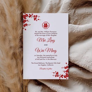 Chinese Wedding Invitation Template, Cherry Blossom Invite, Traditional Chinese Wedding, Minimalist Asian Wedding, Double Happiness 婚禮喜帖