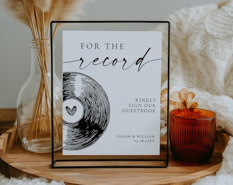 For the Record Sign our Guestbook, Vinyl Wedding Sign (Editable Canva Template)
