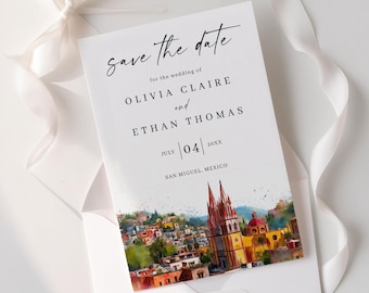 Plantilla de invitación de boda en San Miguel: Diseño del horizonte de México (imprimible, descarga instantánea)