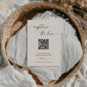 Capture The Love QR Code Wedding Card: Photo, Share The Love (Canva Editable, Printable)
