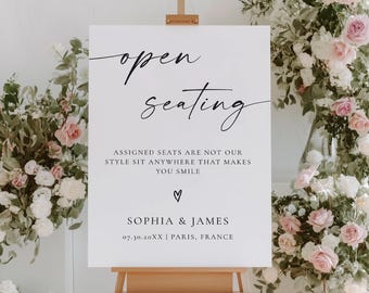 Open Seating Wedding Sign: Sit Anywhere (Editable Canva Template, Printable)