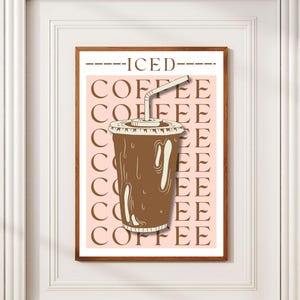 Trendy Iced Coffee Wall Art, Brunch Print,Coffee Print, Pink Kitchen Poster, Drink Poster, Retro Decor, Kitchen Decor, Coffee Shop Art
