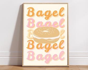 Bagel Lover Print, Retro Kitchen Wall Art (Digital Download)