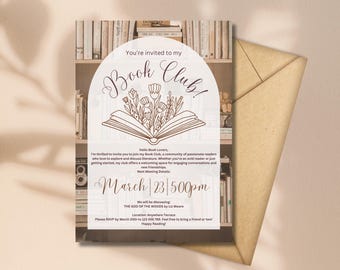 Modèle vintage modifiable d'invitation à un club de lecture (téléchargement numérique)
