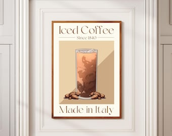Iced Coffee-kunstprint, retro keukendecor (digitale download)