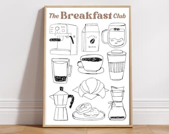 Breakfast Club Print, Hand-Drawn Food Sketches, Modern Kitchen Decor (Digital Download)