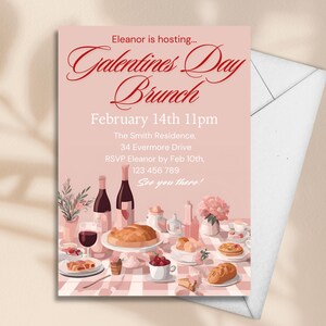 Galentines Day Brunch einladen, bearbeitbare Galentine-Vorlage, Mädchen Brunch Tischaufstellung, rosa und rot einladen, illustrative Valentinstag einladen