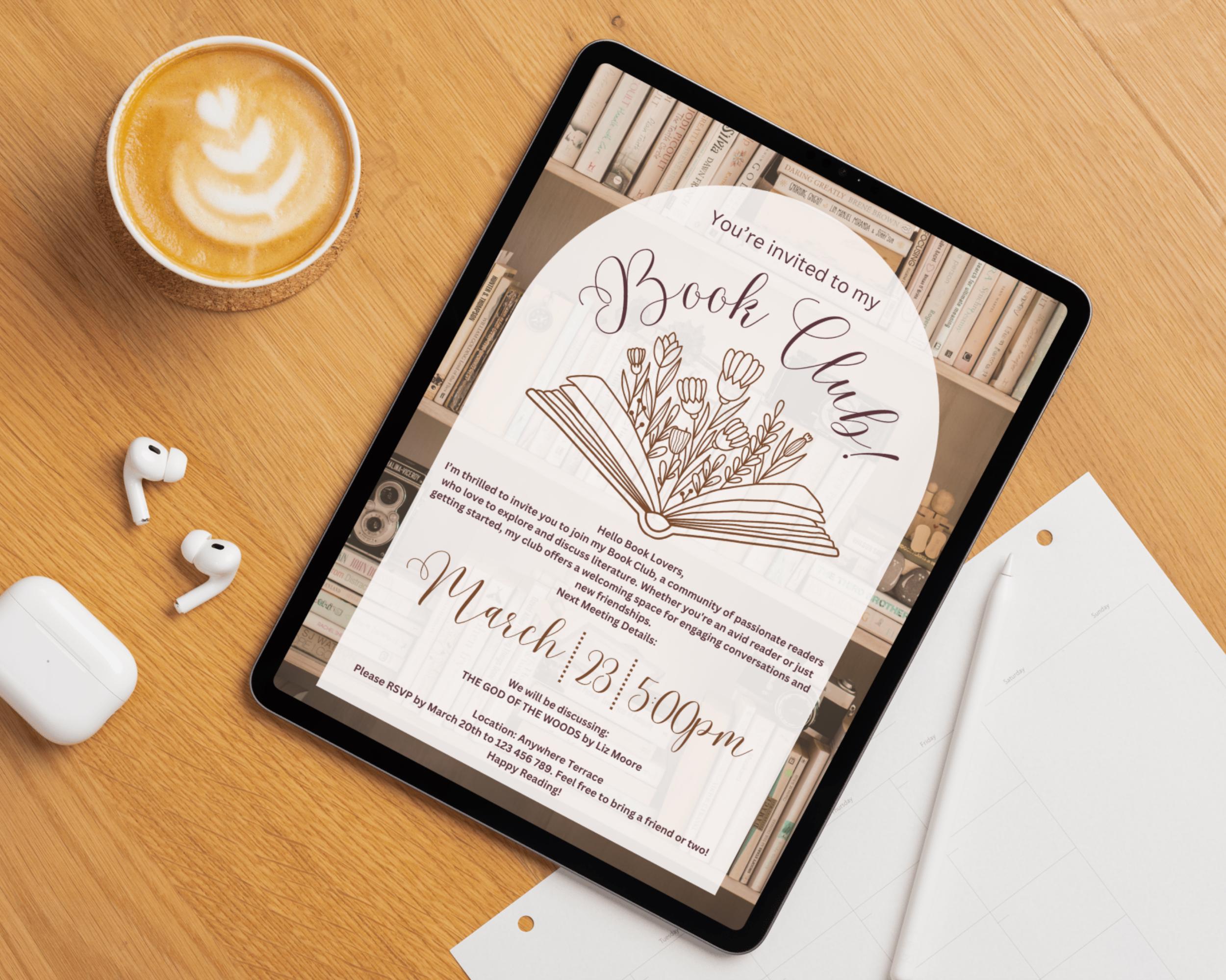 Editable Vintage Book Club Invitation Template (digital Download) - Etsy
