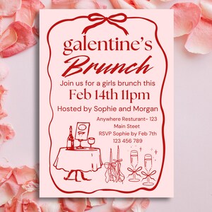 Galentines Brunch Invite, Editable Valentines party Invite, Galentines Dinner, Pink and Red Invite, Girls Night Cute Hand Drawn Template