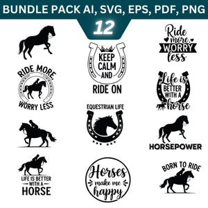 Horse SVG Files: Equestrian Silhouette, Quotes (Digital Download)