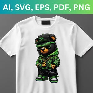 Hip Hop Teddy Bear PNG: Urban Clipart for T-Shirts (Digital Download