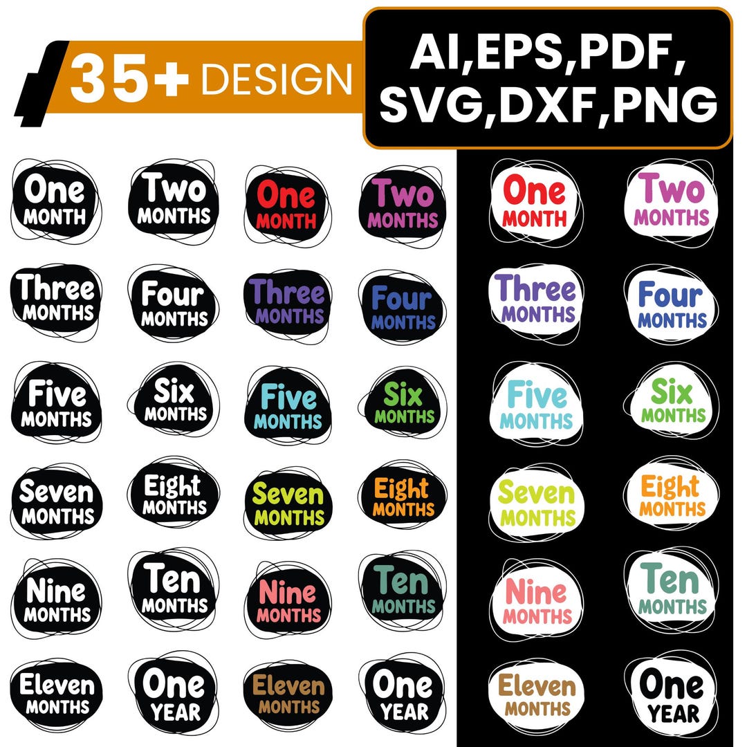 Baby Milestone SVG Bundle, Monthly Baby Sticker PNG, 1-12 Month Onesie ...