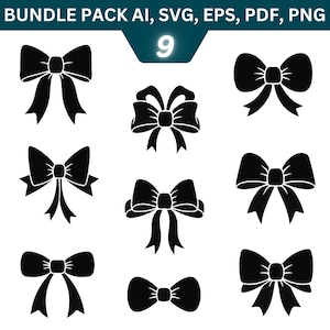 Black Bow Svg Bundle, Ribbon Bow Svg, Coquette Bow Svg, Bow Tie Svg, Ribbon Bow Clipart, Svg Files For Cricut, Instant Download, Silhouette