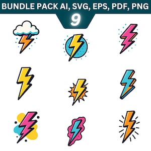 Lightning Bolt SVG Bundle: Silhouette Clipart, Cut File (Digital Download)
