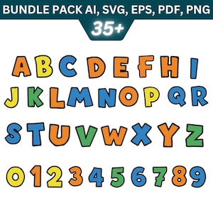 Funky Doodle Alphabet PNG Bundle: Colorful Letters and Numbers (Digital Download