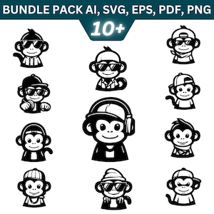 Süßer Affe Silhouette SVG, Baby Affe SVG, Cartoon Affe zward svg, Süßer Affe Clipart, Affe Umriss Affe Gesicht SVG, süßer Affe Png