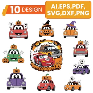Clipart Halloween-auto: Spooky Ghost & Pumpkin Truck png-bundel (digitale download)