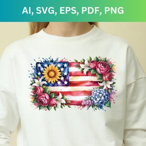 Floral American Flag Png: Brushstroke USA Design (Digital Download)