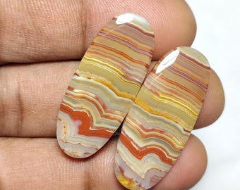Natural Lace Agate Earrings Cabochons, Polished Gemstone for Jewelry Making [33X14X4 MM)