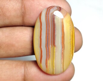 Natural Lace Agate Oval Cabochons, Polished Gemstone for Jewelry Making [36X21X6 MM)