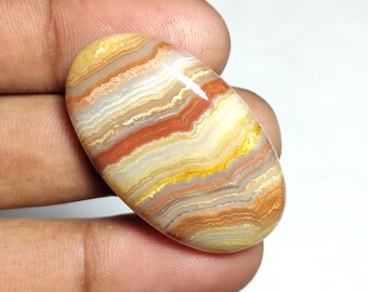 Natural Lace Agate Oval Cabochons, Polished Gemstone for Jewelry Making [38X23X8 MM)