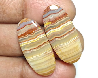 Natural Lace Agate Earrings Cabochons, Polished Gemstone for Jewelry Making [29X13X4 MM)