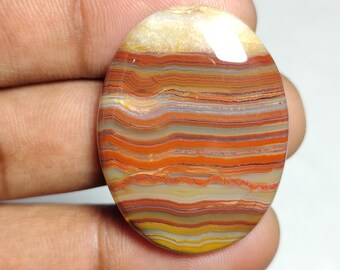 Natural Lace Agate Oval Cabochons, Polished Gemstone for Jewelry Making [36X27X6 MM)
