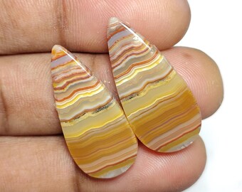 Natural Lace Agate Earrings Cabochons, Polished Gemstone for Jewelry Making [29X14X4 MM)
