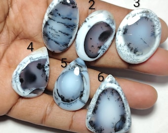 Natural Dendrite Agate Cabochons, Hand-Polished Chalcedony Stones for Jewelry Making