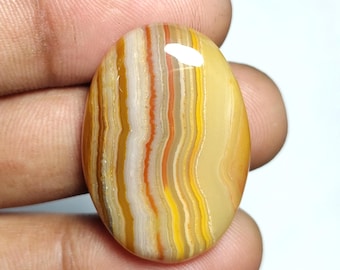Natural Lace Agate Oval Cabochons, Polished Gemstone for Jewelry Making [32X22X6 MM)