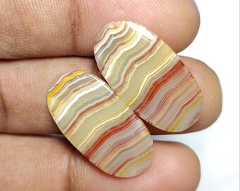 Natural Lace Agate Earrings Cabochons, Polished Gemstone for Jewelry Making [26X14X4 MM)