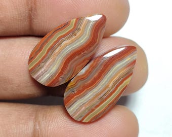 Natural Lace Agate Earrings Cabochons, Polished Gemstone for Jewelry Making [24X12X4 MM)