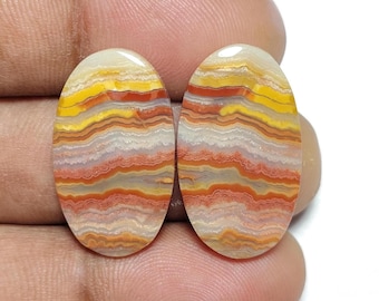 Natural Lace Agate Earrings Cabochons, Polished Gemstone for Jewelry Making [25X14X4 MM)