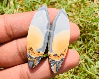 Natural Maligano Jasper Pair Cabochon For Earring Making Jewellery