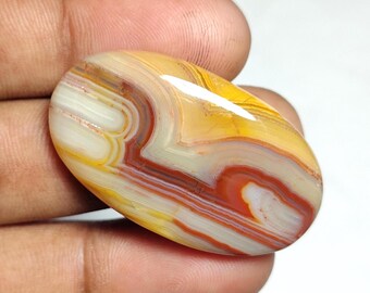 Natural Lace Agate Oval Cabochons, Polished Gemstone for Jewelry Making [41X24X7 MM)